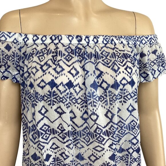 Bella‎ Dahl Off-Shoulder Blue & White Print Top Size Medium Light Weight - Picture 6 of 7